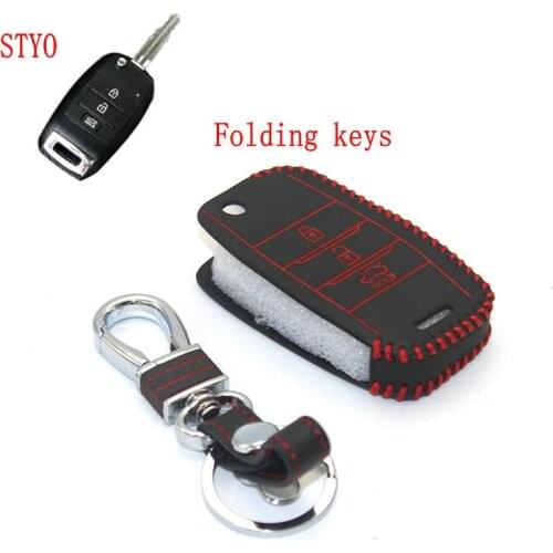 STYO Car Leather Key Shirt Remote Folding Key cover For Kia Rio K2 K3 Ceed Sportage Soul Sorento Cerato Spectra Carens 2017