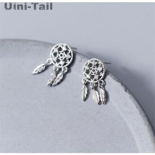 Uini-Tail hot new 925 sterling silver Korean fashion wild dream catcher tassel earrings temperament micro-set earrings ED026