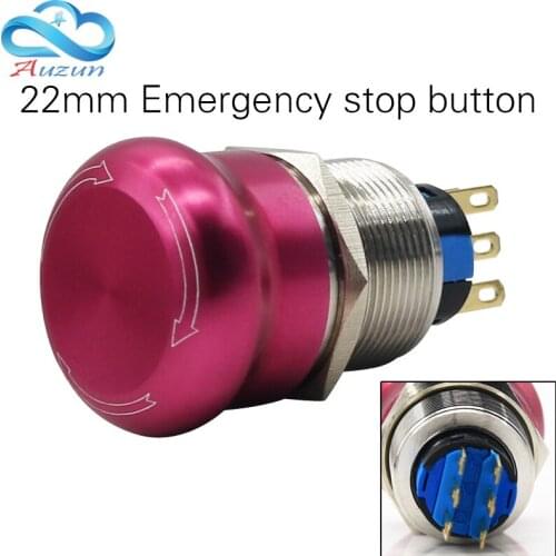 22 mm abrupt stop button switch 2 no2 nc waterproof button to stop rotating high quality stainless steel