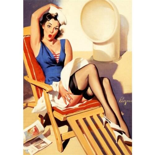 Navy Sailor Pin Up Girl Art Propaganda Retro Vintage Kraft Poster Canvas DIY Wall Sticker Home Bar Posters Decoration