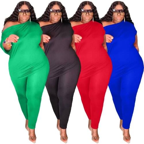 Slash Neck Women Casual Tracksuits Plus Size Solid Short Sleeve Loose T-shirts Skinny Sport Pants Lady Plus Size Summer Outfits