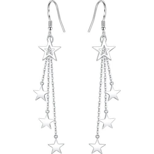 S925 Silver Earring Star Strings Tassel Drop Earring For Women Wedding Gift Lady Girl Fashion Jewelry