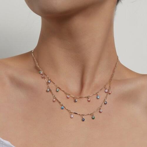 Kissme Unique Multicolor Candy Enamel Evil Eyes Layered Necklaces For Women Gold Color Alloy Chains Chokers 2021 Fashion Jewelry