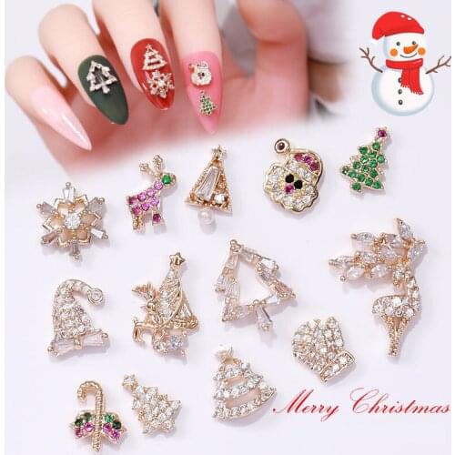 10pcs Zircon christmas nail decoration Santa Claus Snow elk Nail Art Crystals nails accessories Rhinestone christmas nail charms