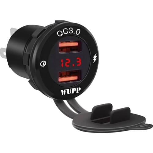 12V 24V Charger Socket Power Adapter Aluminum Dual 3.0 USB with Voltmeter for Outdoor Personal Car Part Decoration