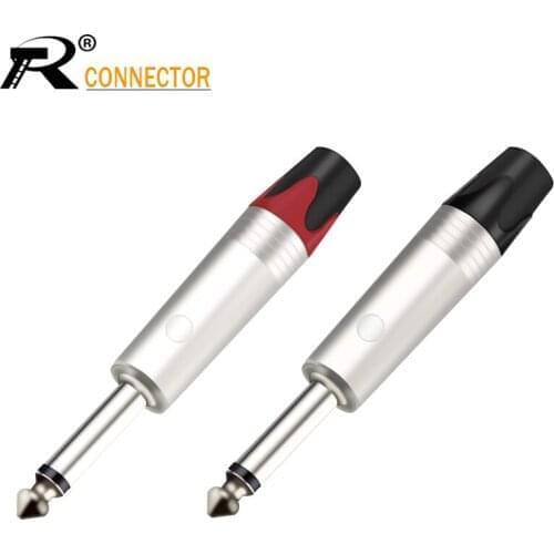 2Pcs/1Pair 1/4" Zinc Alloy Nickle Audio Plug Connector 6.35mm Jack Mono Assembly Microphone adapter Black & Red in 1pair