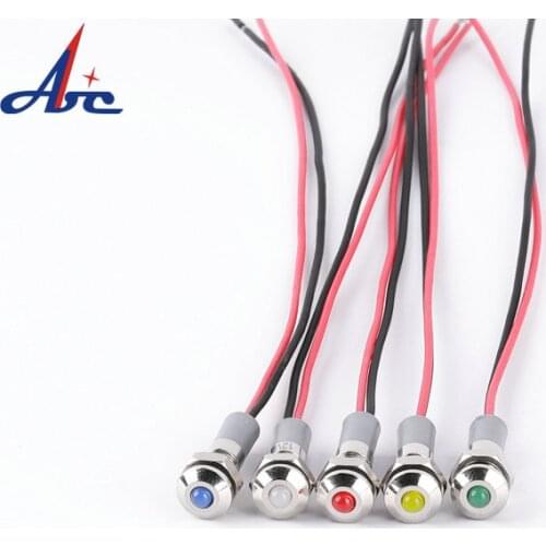 6mm LED Ball Head Metal Waterproof 2V/3V/6V/12V/24V/110V/220V Pilot Signal Lamp 150mm Wiring Cable Boat Car Indicator Light