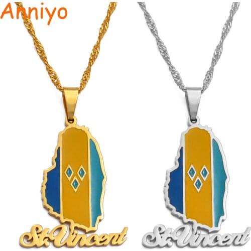Anniyo ST. Vincent Map Pendant and Chain Necklaces Saint Vincent Maps Lesser Antille Jewelry Gifts #126621