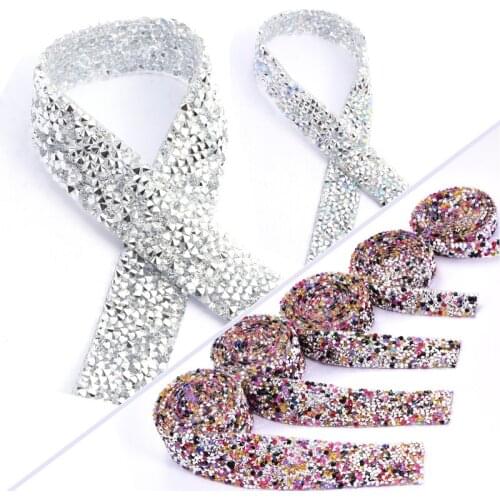 1Yard Iron On Hotfix Rhinestone Tape Trim Patches стразы AB Applicator Ribbon Belt Rhinestones Trimming For Dress Garment A63