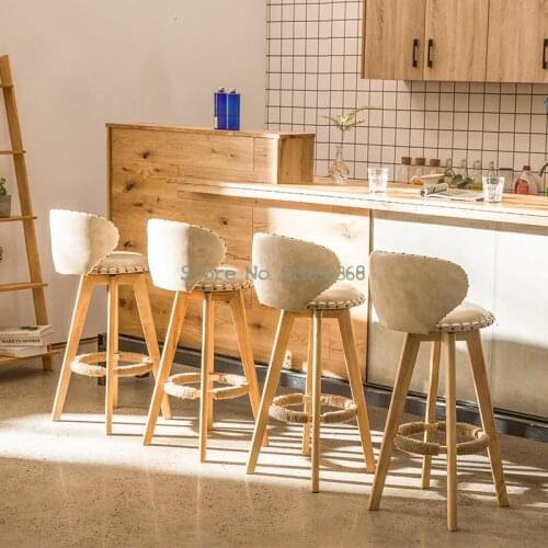 Solid Wood Bar Chair Modern Light Luxury Bar Chair Milk Tea Restaurant Guide Desk Back Stool American Family High Chair