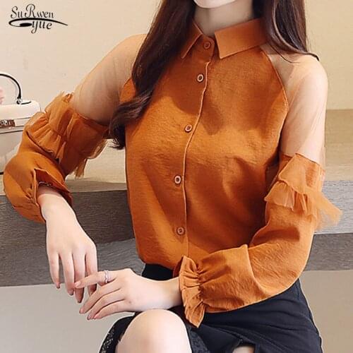 Blusas 2021 Long Sleeve Tops Blouse Fashion Office Lady Casual Chiffon Shirt Elegant Slim Sexy Hollow New Femme Tops 0793