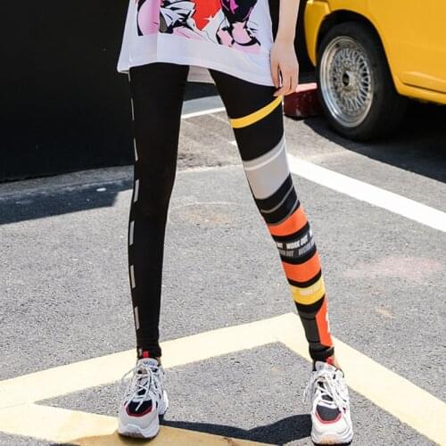 2021 New Women Fashion Color Skinny Patchwork Printing Striped High Elastic Waist Pencil Pants Spring And Autumn X386