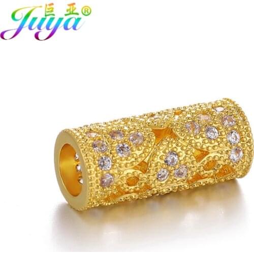 DIY Beads Jewelry Making Findings Supplies 5pcs Wholesale Micro Pave Zircon Hollow Flower Spacer Metal Tube Beads Accessories