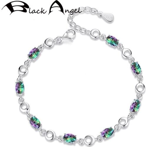 BLACK ANGEL 925 Sterling Silver Rainbow Color Crystal Gemstone Bracelets For Female Sapphire Ruby Bracelet Jewelry Birthday Gift