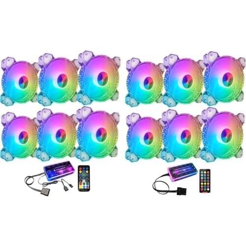 COOLMOON Crystal Diamond RGB Sets, 12cm Silent Long-Life RGB Light Emitting Case Cooling Fan Set for PC