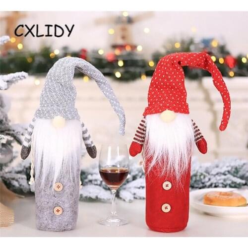 CXLIDY Christmas Decorations for Home Santa Claus Wine Bottle Cover Snowman Stocking Gift Holders Xmas Decor New Year