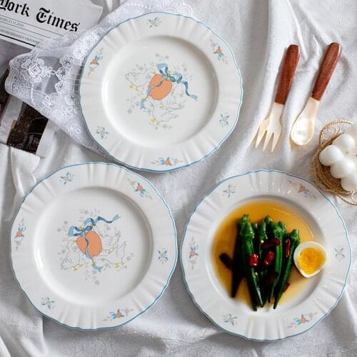Nordic Ceramic Retro Lacework Breakfast Dinner Plate Cake Dessert Dish Milk Coffee Cup Cute Cartoon Soup Bowl Kitchen Tableware