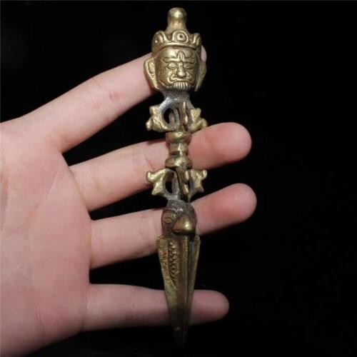 Collection Chinese Hand-made Bronze Carvings Vajra Pestle Devil Subduing Pestle Buddhist Instruments Auspicious Gift Decoration