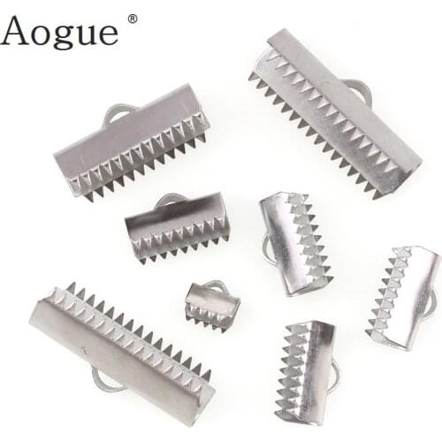 5 sizes Stainless Steel Fastener Clasps Fitting Flat Leather Cord Silver Tone End Caps Clip Clasps Jewelry Making Finding