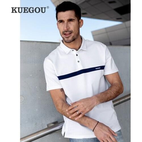 KUEGOU 2021 Summer Cotton Embroidery White Polo Shirt Men Fashions Short Sleeve Slim Fit Poloshirt Male Clothes Brands Top 90051