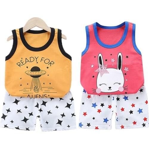 Boys Sets Girl Sets Cartoon Vest Cotton Childrens Sleeveless T-Shirt+Shorts Sets Girls Sleepwear Summer Children Clothes