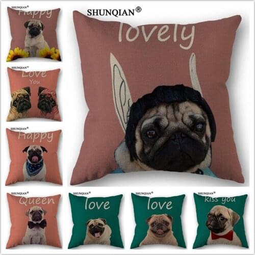 Linen Cotton cute dog Pillow Cover Custom Print Home Decorative Throw Pillows Cases 45x45cm one side WJY4124