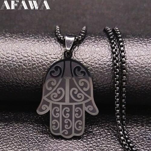Fashion Hamsa Hand Stainless Steel Necklace Men Black Statement Necklace Jewelry Christmas Gift cadenas para hombre N3019S02