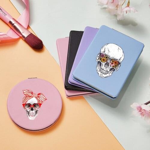 Fashion Skull Makeup Mirror with Double Side Magnifier Portable Travel Folding Magnifying Compact Pocket Cosmetic Vanity Mirrors