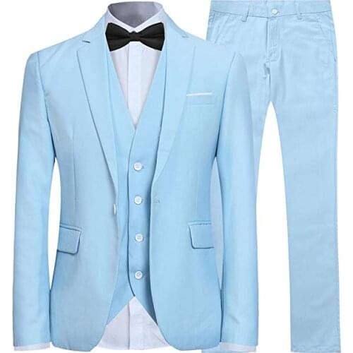 Mens 3 Piece Suit Slim Fit One Button Solid Color Formal Dress