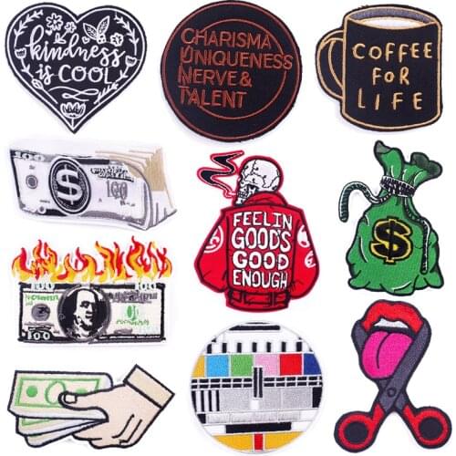 Punk Skull Patch Skeleton/Money Embroidered Patches For Clothing Sewing Badge Patches Stickers On Clothes Jacket Applique Patch