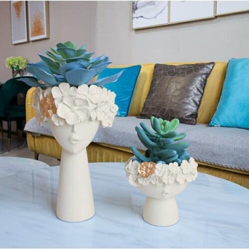 Nordic Home Decoration Resin Vase Statue Sculpture Makeup Brush Holder Storage Box Pen Holder Creative Flower Pot Art Supplies