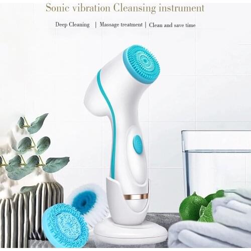 New Electric Face Cleaners Facial Cleansing Brush Pore Interchangeable face Scrubber Brush 3 Heads Face Spa Facial Beauty Set
