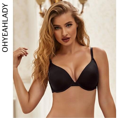 Ohyeahlady Cotton Bras For Women Smooth Comfort T-shirt Bra Push Up Backless Plus Size Brassiere Large Cup Underwire Bra BJ4040