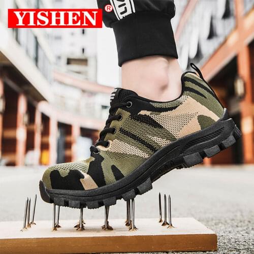 YISHEN Autumn Safety Shoes Steel Toe Men Fashion Anti-smashing Mens Work Shoes Breathable Comfortable Sports Shoes seguridad