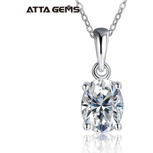 ATTAGEMS 925 Sterling Silver Pass Diamond Test Excellent Cut 1 ct D Color Oval Moissanite Pendant Necklace 925 Silver Jewelry