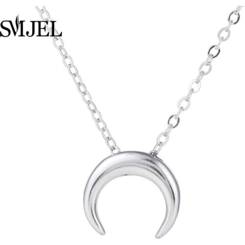 SMJEL Double Horn Necklaces anime Steampunk Films Tiny Crencent Moon Chain Necklace Women Fine Jewelry Birthday Gifts SYXL099