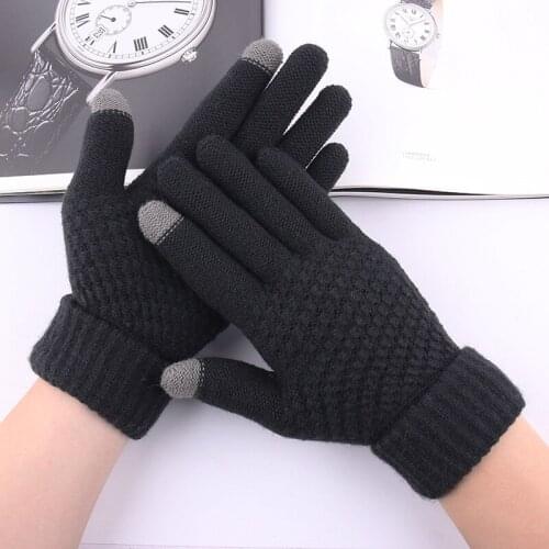 Unisex Winter Gloves Women Men Cashmere Stretch Knitted Warm Thick Gloves Solid Color Touch Screen Sensory Mittens