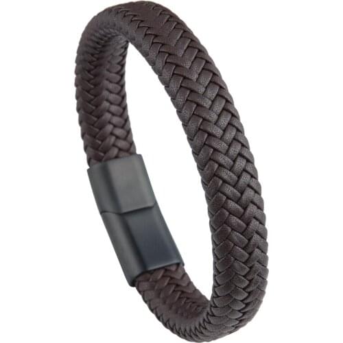 Vanbula Retro Braided Solid Color Combination Stainless Steel Leather Rope Couple Bracelet Holiday Gift Bracelet Jewelry