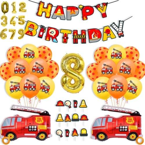 Fire truck birthday balloon fire truck flag pulling aluminum film latex balloon set fire theme birthday party decoration