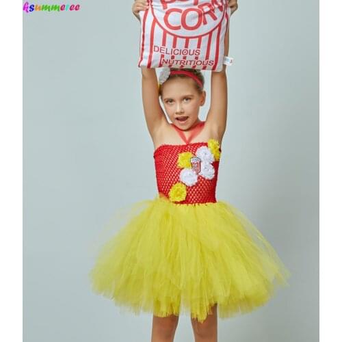 Fancy Popcorn Girl Tutu Dress Circus Birthday Outfit for Kids Food Costume Baby Photo Carnival Party Flower Tutu Dresses