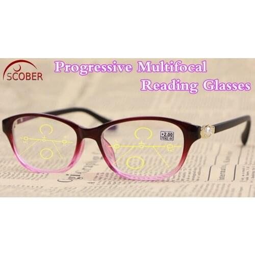 Progressive Reading Glasses Vintage Classic Purple Diamond Pearl Decoration Women Frame Spectacles +1 +1.5 +2 +2.5 +3 +3.5 +4.0
