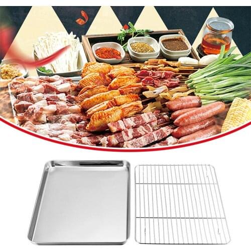 Baking Tray With Removable Cooling Rack Set Stainless Steel Baking Pan Non-stick Baking Dish Cookie Grill Mesh Kitchen Tools