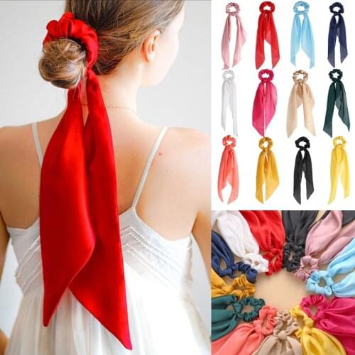 Women Color Bow Ribbon Ponytail Scarf Hair Bands Tie Scrunchies Women Girls Elastic Head Bands Rubber Bands Hair Accessories