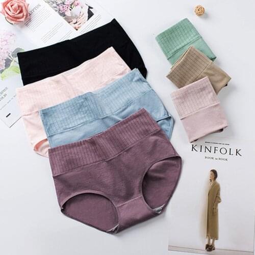 Women Cotton Panties High Waist Briefs Solid Color Breathable underwear antibacterial Seamless Soft Lingerie Girls Fashion Brief