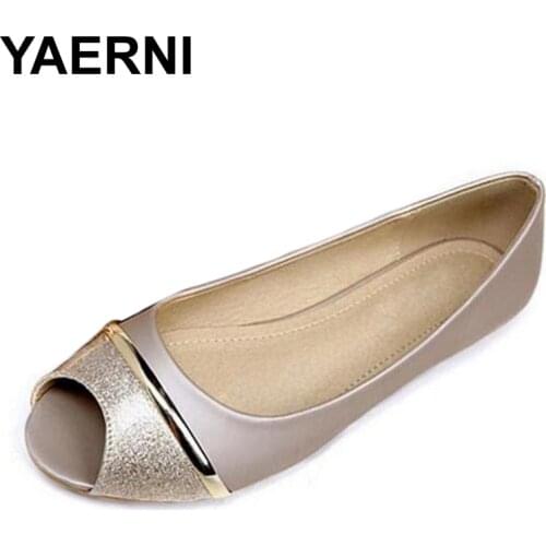 YAERNIPlus 2019 Soft Peep Toe Women Shoes Spring Summer Fashion Flat Sandals Golden Ladies Shoes Big Sizes 34-43 WFS709