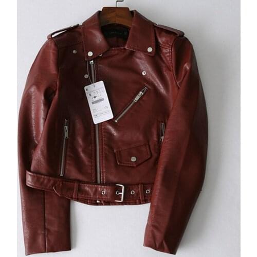 Chic Faux Leather Jacket Women 2021 Autumn Winter Streetwear Classic Lapel Zipper With Belt Biker Style Handsome Short Jackets