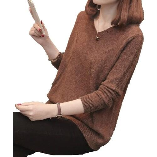 Womens Long Sleeve V-neck Top Winter Clothes Womens Knitted Sweater Korean Fashion Women