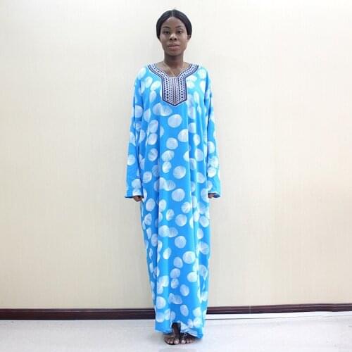 Traditional Print Bohemian Appliques V-Neck Loose Autumn Long Sleeve Fashion African Dresses for Women