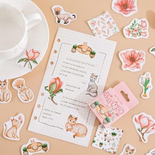10box Stickers Cute Animal Kitten Cat Stationery DIY Handbook Reward Adhesive Label Scrapbook Gift for Decoration Wholesale
