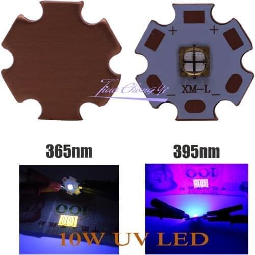 10W 365nm 395nm XML T6 5050 4 Chip UV LED Purple light with 20mm Copper plate PCB For UV curing Medical treatment and health